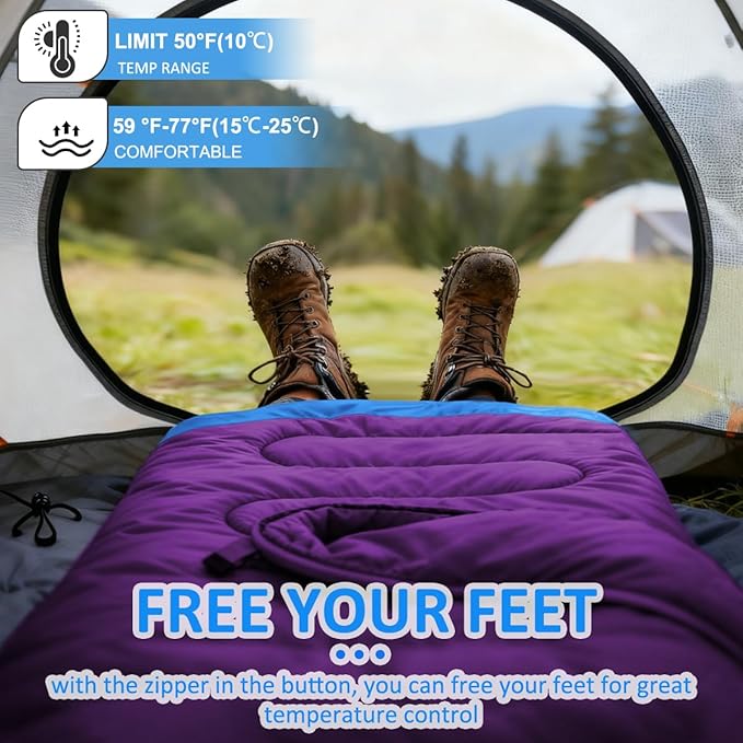 oaskys Camping Sleeping Bag - 3 Season Warm &amp Cool Weather - Summer Spring Fall Lightweight Waterproof for Adults Kids - Camping Gear Equipment Traveling and Outdoors