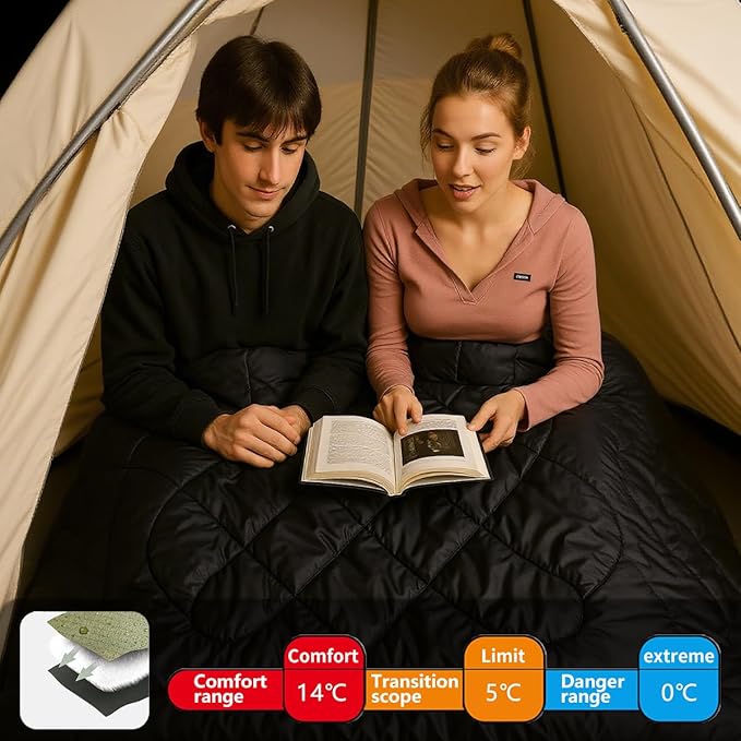 ShinHye Double Sleeping Bag for Adults with 2 Pillows Camping Sleeping Bags Flannel Cotton 2 Person Sleeping Bags XXL Queen Size Sleeping Bag for Cold Weather