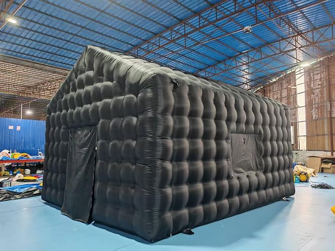 Black Portable LED Disco Lighting Mobile Night Club Tent Inflatable Cube Party Tent Inflatable Nightclub （16.5x16.5x14ft with Blower ）