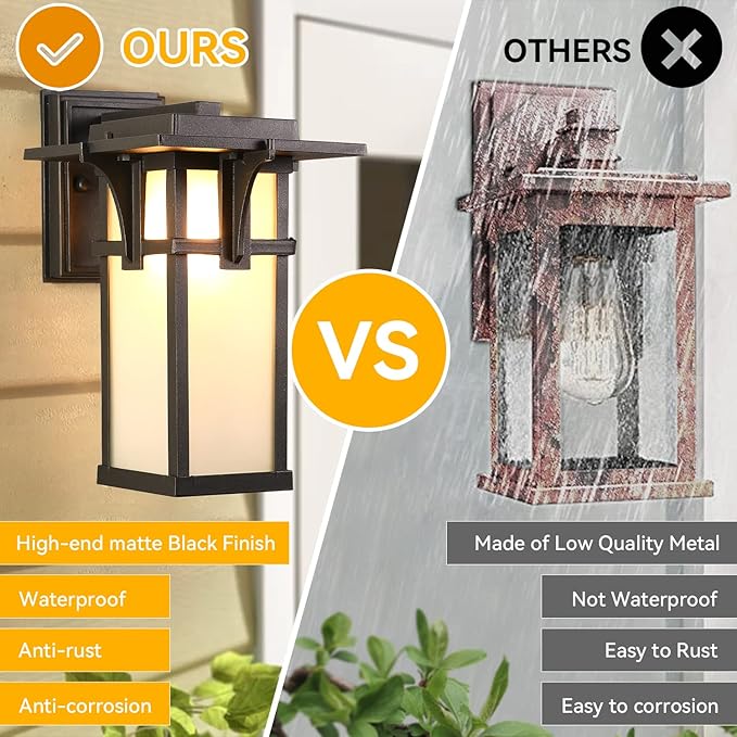 Porch Lights Wall Mount Outdoor Wall Lantern Waterproof Aluminum with Frosted Glass Exterior Light Fixtures Modern Classic Outdoor Wall Lights for Outside House Deck Patio Garage Lighting Black