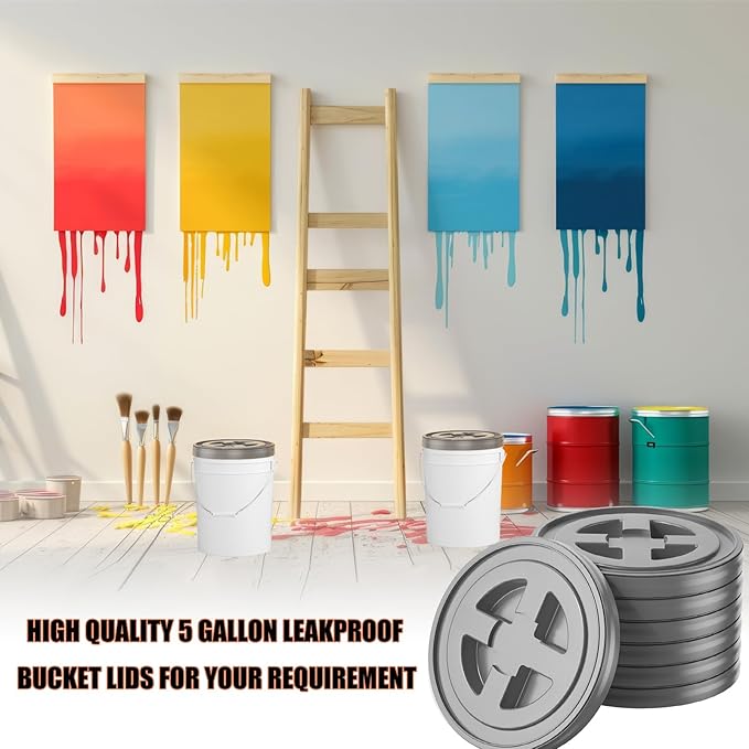 4 Pieces 5 Gallon Bucket Lids 12inch Leak-proof Plastic Seal Screw Top Airtight Lid Reusable Drum &amp Pail Lid for Pet Food Storage Home Paint Storage and Industrial Storage Buckets -Grey