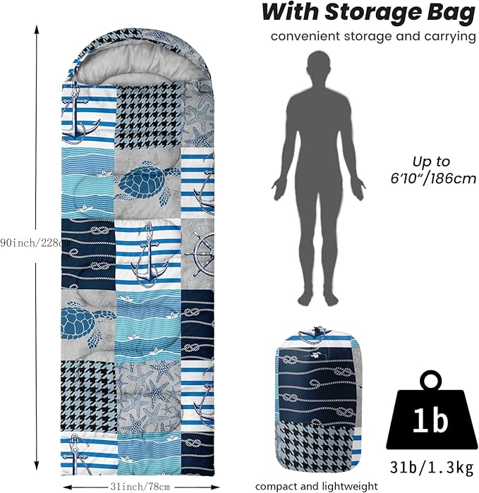Sleeping Bags for Adults Youth Kids3D Printing Camping Sleeping Bag for Girls Boys Lightweight Waterproof Cold/Warm Weather Sleeping Bag for 3 Seasons