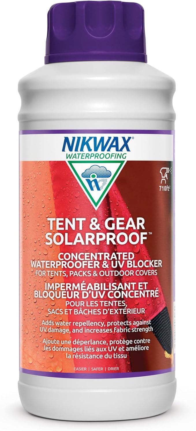 Nikwax Tent &amp Gear Tent &amp Gear Solarproof 1000ml Concentrate Waterproofing and UV Protector Rain Protector Restores DWR Water Repellency on Outdoor Fabric Rain Fly Canvas Covers Backp