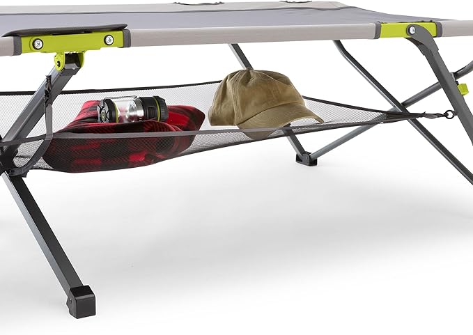 CORE Folding Camping Cot | Extra Wide Heavy Duty Camp Cot with Removable Side Table &amp Mesh Gear Loft | Folding &amp Portable Camp Bed with Carry Bag | Supports 300 lbs