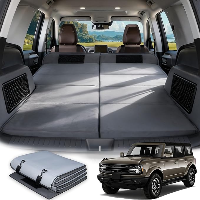 Car Bed for Ford Bronco Foldable Non-Inflatable Memory Foam Camping Mattress Thickened Portable SUV Trunk Sleeping Pad Air Mattress Upgrade for Camping &amp Travel Essentials With Storage Bag Gr
