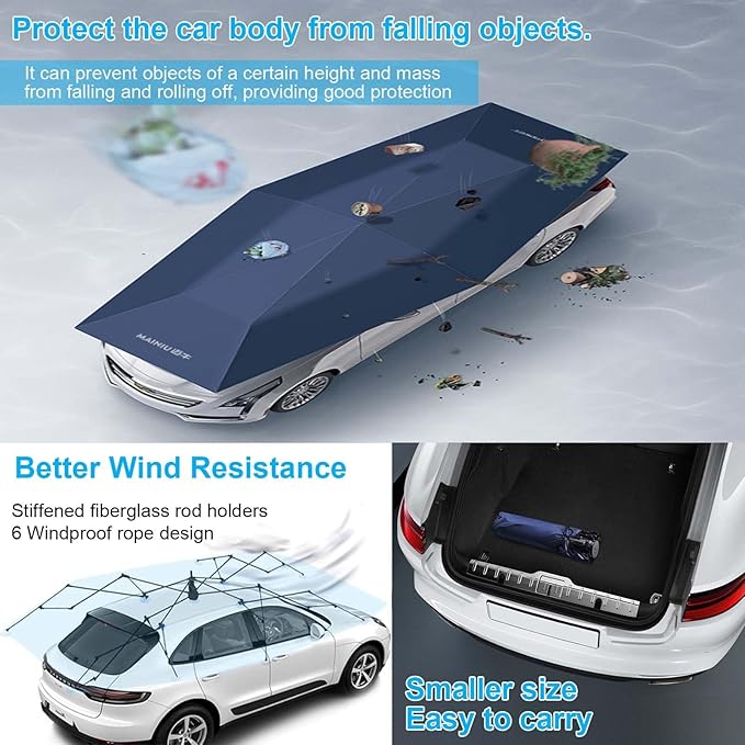 Mobile Retractable Car Awning | Automatic Car Awning Anti-Hail/Anti-Falling Objects Manual and Automatic Removable BatteryRemote ControlBlue5.2m