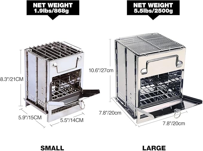 REDCAMP Wood Burning Folding Camp Stove Stainless Steel Grill Portable Collapsible Backpacking Stove Survival Rocket Stove for Hiking Outdoor Tent Camping Picnic BBQ Samll