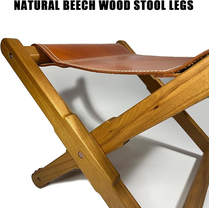 Foldable Leather Stool Portable Beech Wood Artist Folding Stool Italian Top Vegetable Tanned Leather Seat Home Fashion Genuine Leathers Director’s Stools for Home Outdoor Camping Fishing