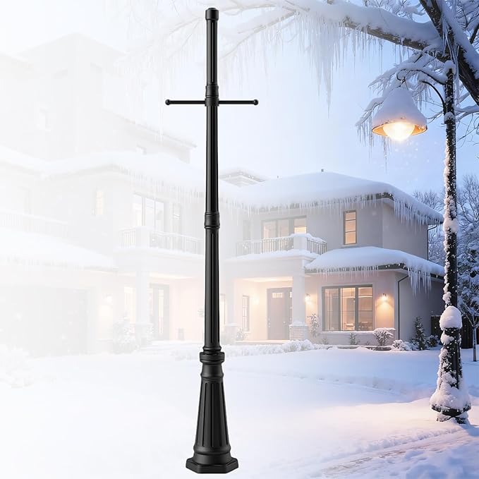 Universal Outdoor Post Light Pole with Hanging Arm Black Cast Aluminum Pole with 2.36 Fitter Mount 76in Tall Traditional Street Light Lamp Post for Pathway Driveway Parking Yard Lighting