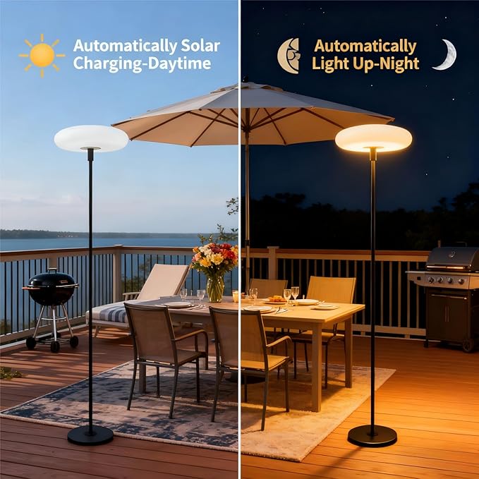 Lightdot Solar Outdoor Floor Lamp for Patio Waterproof USB Rechargeable Cordless Floor Lamp with 3 Brightness ModesHeight Adjustable(Max 74IN)Warm White 3000k Standing Solar Lights for Yard Garden