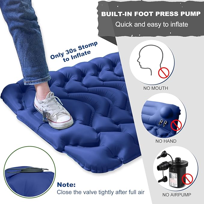 MEETPEAK Sleeping Pad Extra Thickness Inflatable Camping Sleeping Mat with Pillow Built-in Foot Press Compact Ultralight Camping Air Mattress for Backpacking Hiking Tent