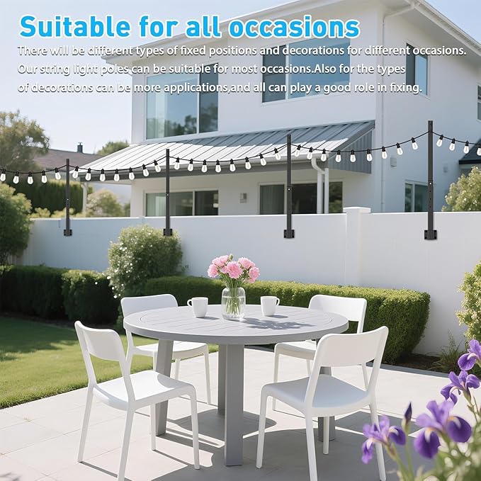 10 Pack String Light Poles2.8Ft Metal Poles for Outdoor String LightsOutdoor Light Poles with PostPoles/Stand for OutsidePatioDeckBackyardGarden WeddingParty