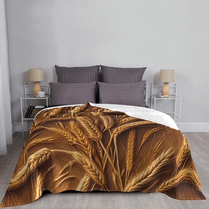 Wheat 80x60 Printed Soft Fleece Blanket for Sofa Bed and Camping - Cozy Blanket for Travel Picnics Nighttime Use