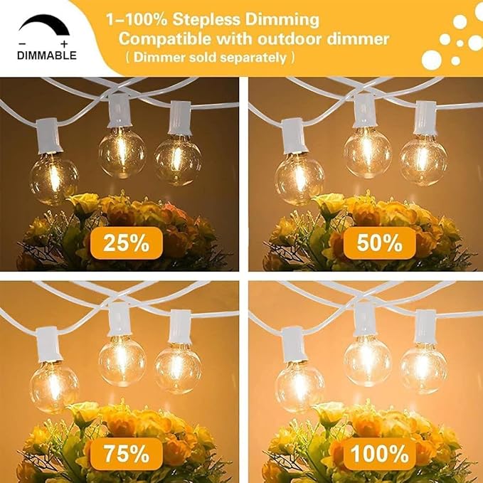 SUNTHIN White Outdoor String Lights 96FT(48ft * 2 Pack) Patio Lights with G40 Shatterproof LED Bulbs Waterproof Conectable Hanging Outside Lights for Yard Porch Deck Garden Pergola(White)