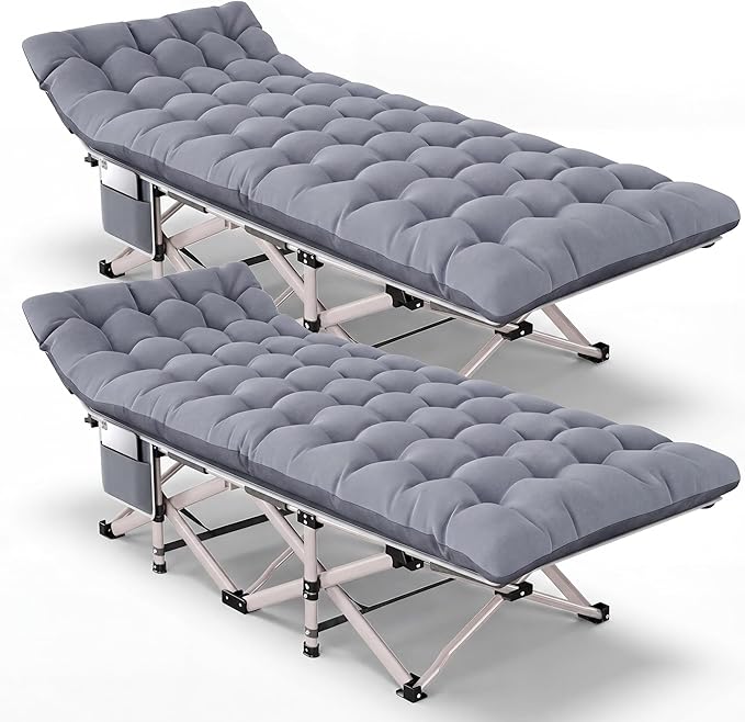 Camping Cot for Adults 2 Pack Heavy Duty Folding Sleeping Cots with Carry Bag Portable Camp Bed with Double Layer 1200D Oxford Fabric &amp Mattress Travel Cot for Camping Beach Patio Home Offic