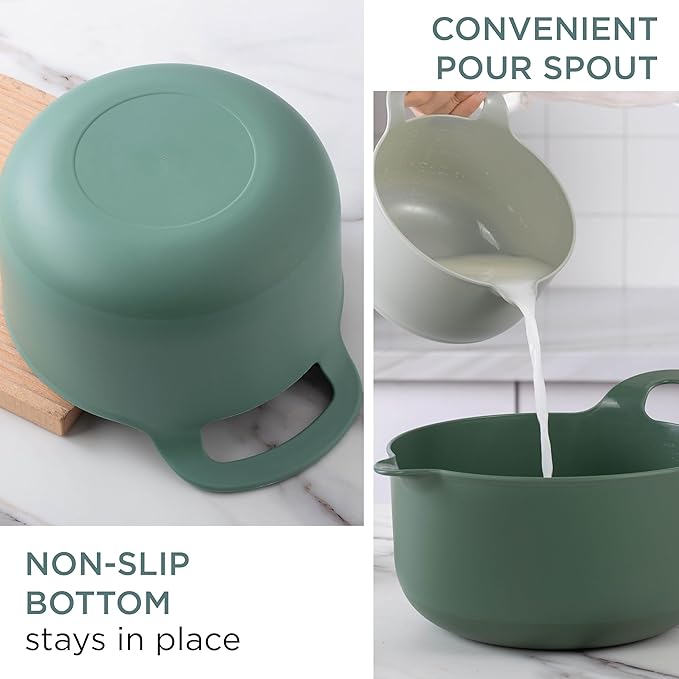 COOK WITH COLOR Nesting Plastic Mixing Bowl Set with Pour Spouts and Handles Sage 6 Piece Non-Slip