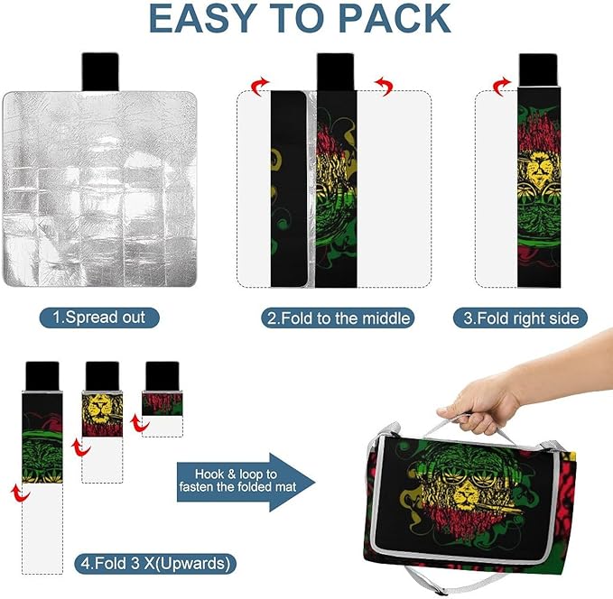 Lion of Judah Rasta Reggae Art Waterproof Outdoor Picnic Blanket Sandproof Beach Mat for Camping Hiking Grass Travelling