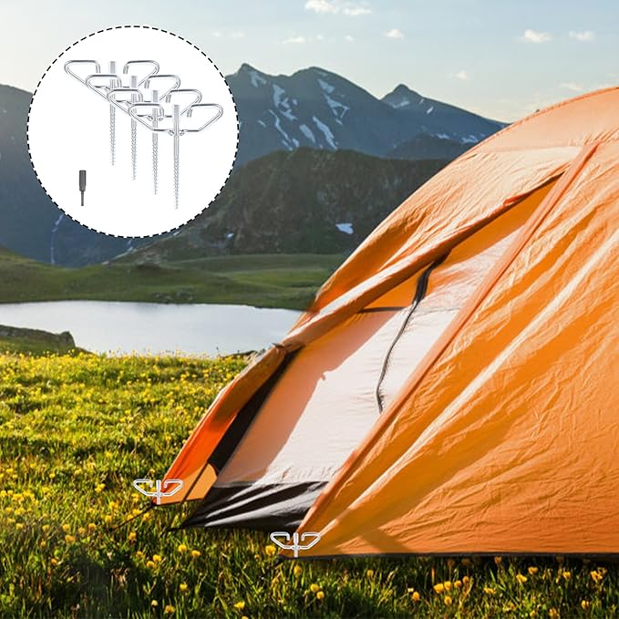 ABOOFAN White Electric Ice Anchors with Drill Adapter for Ice Tent Shelter Steel Tent Stakes for Winter Fishing