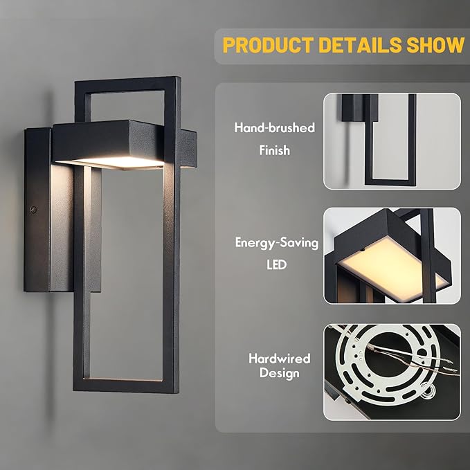 Black Outdoor Wall Light Hardwired 13.8 Modern Outdoor Wall Sconce  Dimmable Adjustable Light 2700K–6500K Waterproof Exterior Wall Light for Porch Front Door GarageWall Mount Lights With Remote