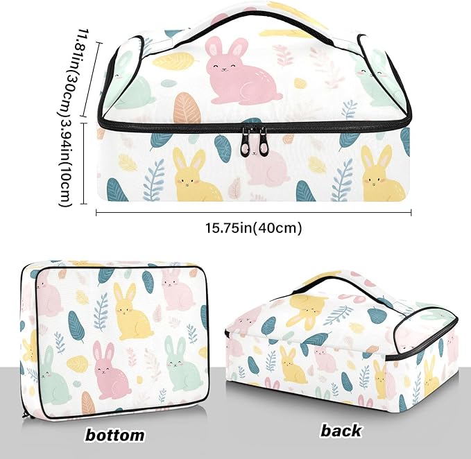Casserole Carrier Rabbit Pattern PrintInsulated Casserole Carrier for Hot or Cold Food Thermal Lunch Tote for Potluck Parties Picnic Beach Fits 9 x 13 Inches Baking Dish