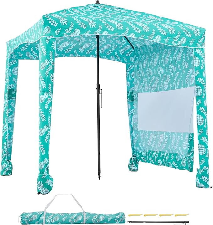 VEVOR Beach Cabana 6 x 6 ft Beach Canopy with Side Wall UPF 50+ Protection Easy Setup Cabana Tent with Sand Pockets Large Portable Shade Sun Shelter Outdoor Umbrella for Whole Family &amp Friends