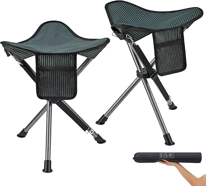 FUNDANGO 2 Pack Tripod Folding Chair Portable Camping Tripod Stool Backpacking Camp Stool Lightweight Hunting Stools Chair Seat Footstool for Fishing Travel with Carry Bag