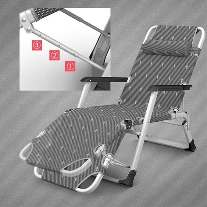 Sun Lounger Patio Folding Beach G Camping Fishing Recliner Chair Adjustable Detachable Headrest Pool/Outdoor Recliner Supporting 400 kgB