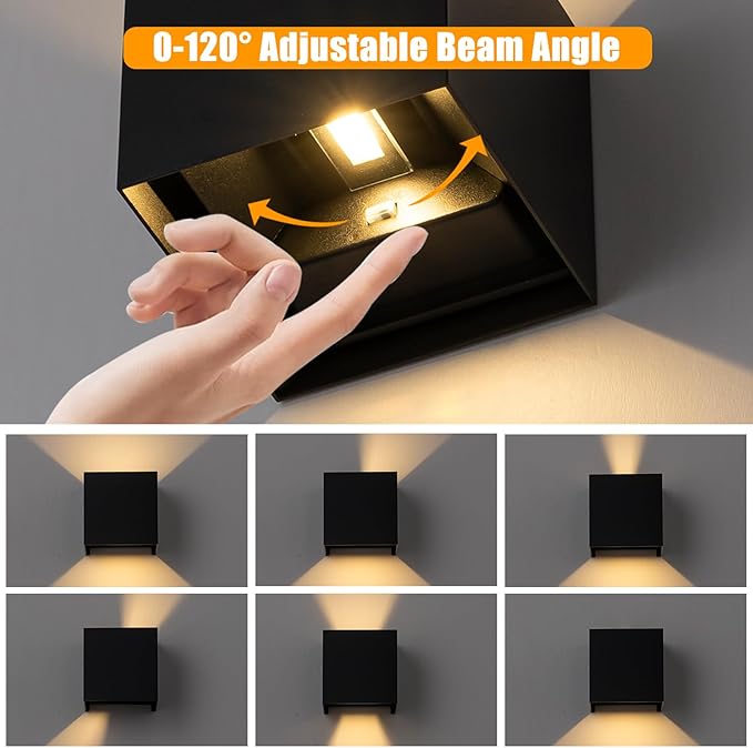 Outdoor Wall Sconces Exterior/Interior LED Wall LightsSquare Modern Wall Sconce Fixture Set Up and Down Lights IP65 Outdoor Waterproof Lights (3.94in-12w-warm 3000k-Black（1pack）)