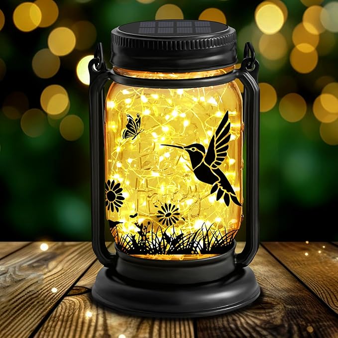 YJFWAL Hummingbird Solar Lanterns Outdoor Waterproof - Birthday Mothers Day Gifts for Women Mom Grandma Mason Jar Garden Lights for Patio Yard Porch Balcony Garden Decor