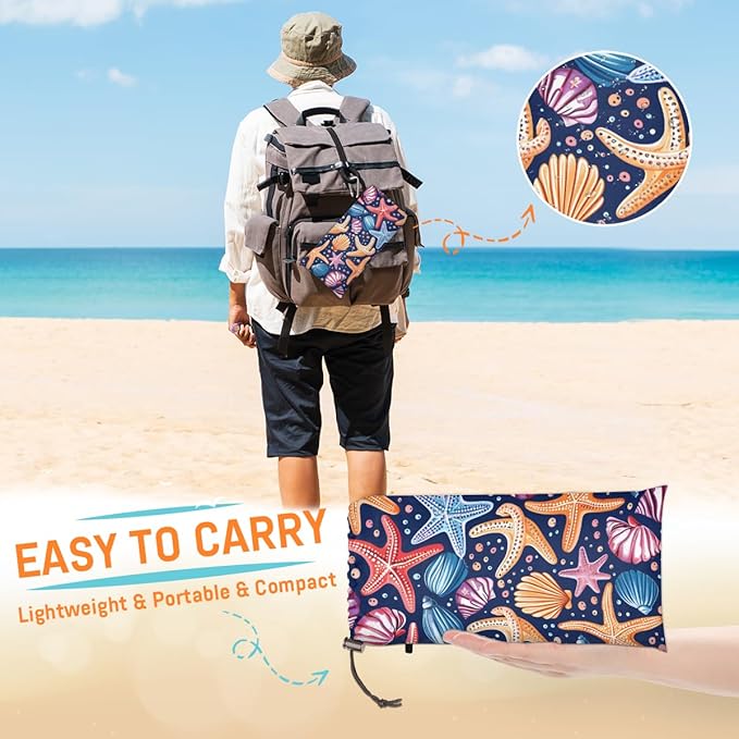 Waterproof Sandproof Beach Blanket 59''×68'' Vintage Ocean Polyester Outdoor Picnic Blanket with 4 Stakes &amp Storage Bag for BeachCampingVacation Blue
