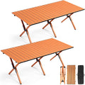 Suzile 2 Pack 4FT Folding Camping Table Roll Up Portable Camp Table with Carry Bag Low Collapsible Lightweight Aluminum Outdoor for Camping Picnic Beach Patio Kitchen(Nut Brown)
