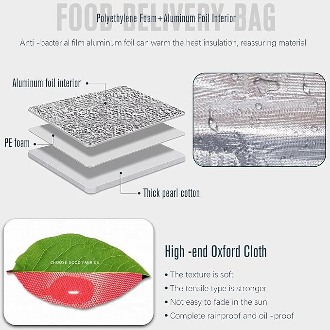 Insulated Food Delivery Bag XXXL Commercial Food Warmer Bag for Hot and Cold Catering Delivery Insulated Reusable Grocery Bags (4 Pack Red)