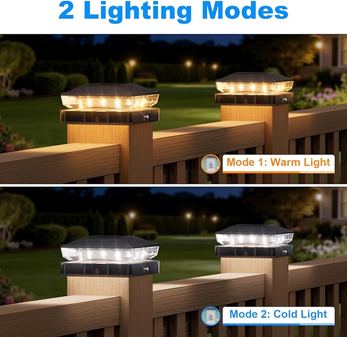 NIORSUN Solar Post Cap Lights Outdoor Waterproof 2 Lighting Modes 4x4 Post Solar Lights Fence Posts Solars Light for Deck Patio Garden Decoration 4x4 Posts Caps Wood Vinyl 12 Pack (Black)