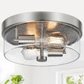 Flush Mount Ceiling Light Fixtures 2-Light 12 Inch Brushed Nickel Close to Ceiling Light Fixtures with Seeded Glass Shade Ceiling Light Fixture for Porch Hallway Bathroom Dining Room and Foyer