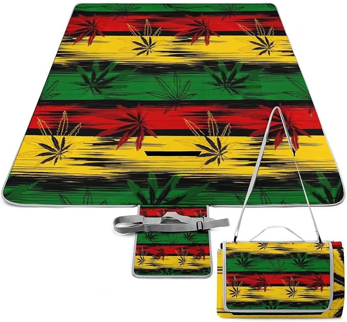 Marijuana Leaves Rasta Lion Cannabis Waterproof Outdoor Picnic Blanket Sandproof Beach Mat for Camping Hiking Grass Travelling
