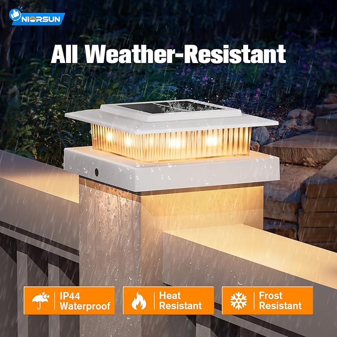 NIORSUN Solar Post Cap Lights Outdoor Waterproof 4x4 Post Solar Lights RGB Color Changing Fence Posts Solars Light for Deck Patio Garden Deco 4x4 Posts Caps Wood Vinyl 5x5 Vinyl 12 Pack (White)