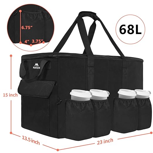 MATEIN Insulated Food Delivery Bag XXXL Thermal Catering Bag for Hot &amp Cold Food Water-Resistant Foldable Pizza Delivery Carriers for Transport with 4 Cup Holders &amp Reinforced Bottom Black