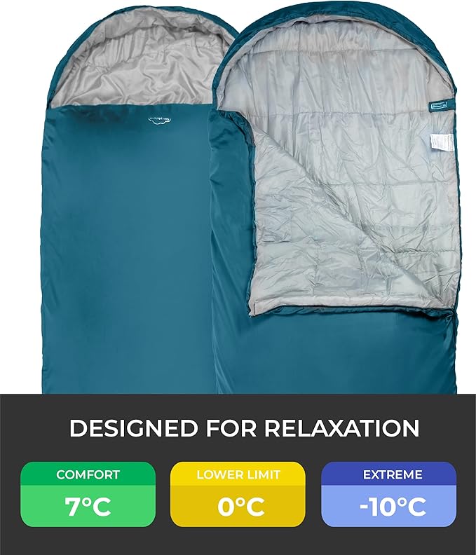 Highlander Sleephaven XL Adult Wide Tall Lightweight 2 Season Sleeping Bag Curved Pod Design - Perfect for Camping Hiking and Backpacking