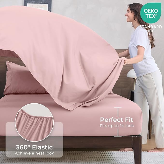 HEVUMYI Dusty Pink Cali-King Comforter Set - 7-Piece All Season Bed in a Bag Cali-King Ultra Soft Bedding Set with Comforter Flat Sheet Fitted Sheet Pillowcases Pillow Shams