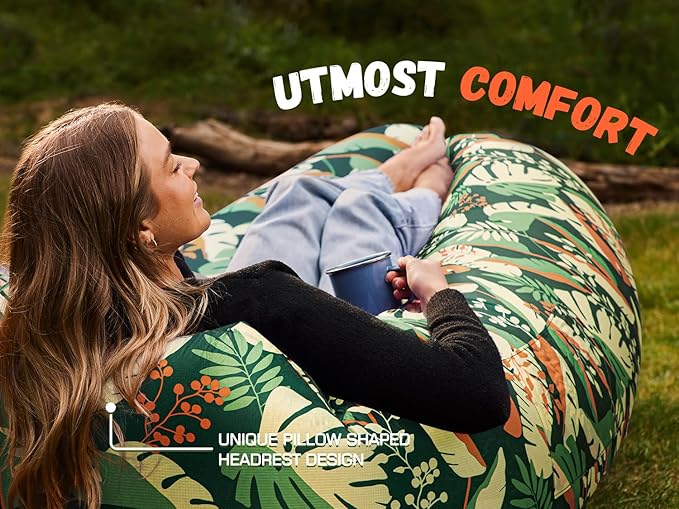 WEKAPO Inflatable Couch Air Lounger Chair - Camping &amp Beach Accessories Portable Blow up Sofa for Hiking Lawn Indoor/Outdoor Movies &amp Music Festivals. Lightweight and Easy to Set Up Air Ham