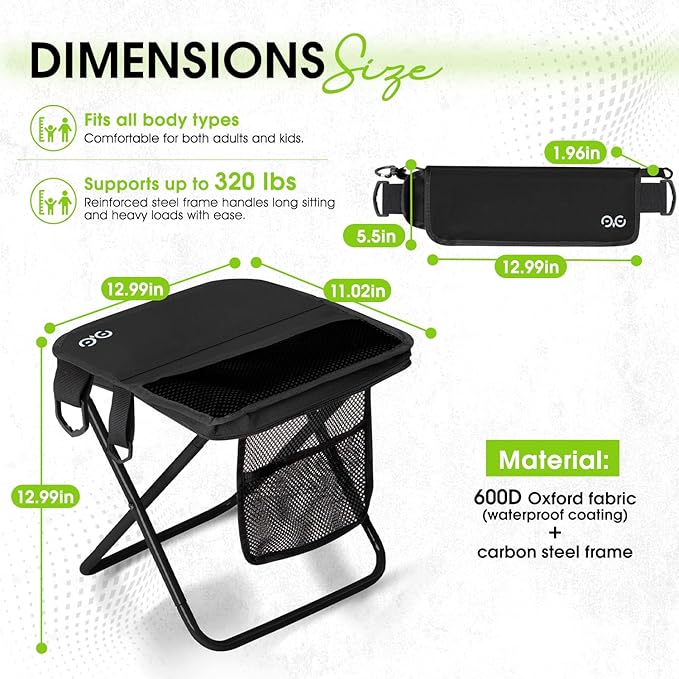 Camping Stool Upgraded FoldableStool Aluminum Alloy Bracket 6 Ways to Carry Portable outdoorfolding Chair with Pocket for Queuing FishingHiking Tours BBQ Parties Outdoor Camping Accessories