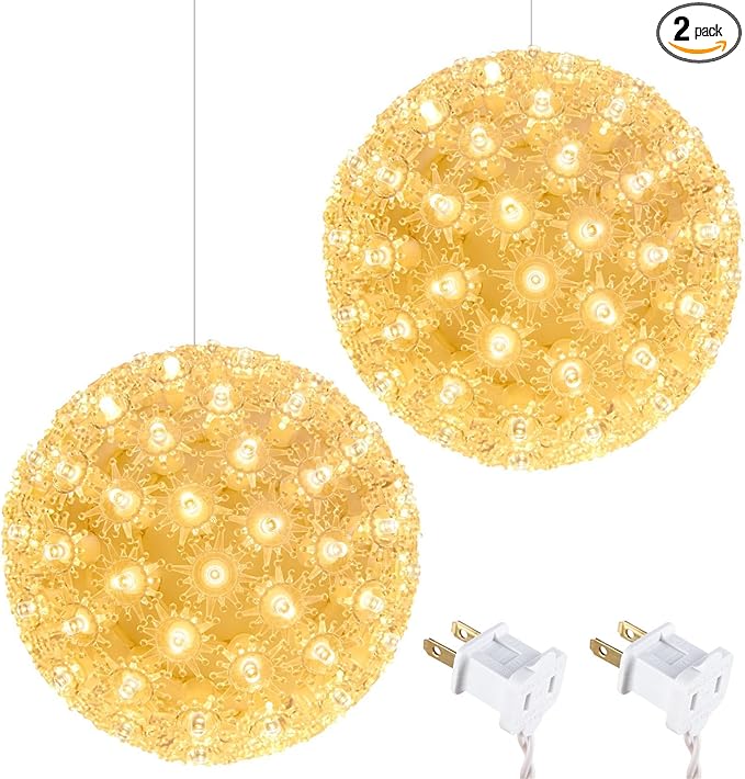 Brightown Outdoor Christmas Decorations-Starlight Sphere Replaceable Bulbs with Add-On Plug Lighted Sphere Balls for Trees Party Wedding Patio Indoor Decorations 6in-2pc 100 LED(Warm White)