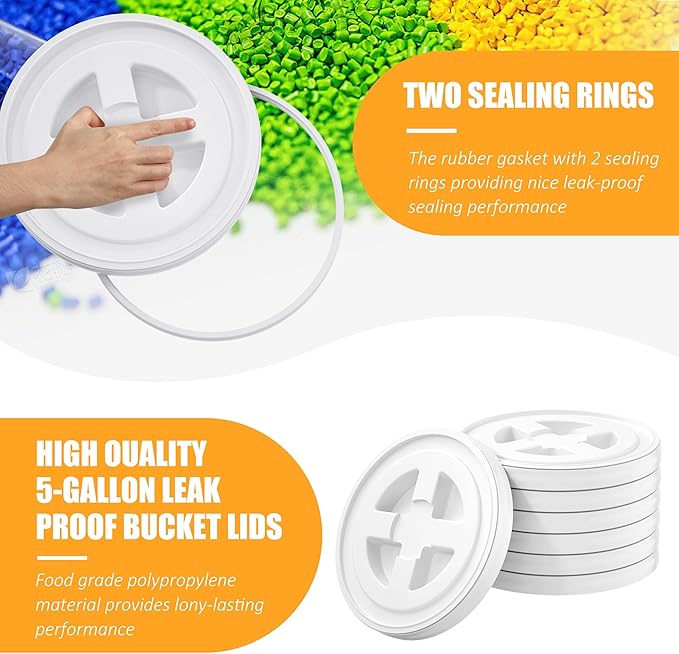 4 Pieces 5 Gallon White Bucket Lids 12inch Leak-proof Plastic Seal Screw Top Airtight Lids Reusable Drum &amp Pail Lid for Pet Food Storage Home Paint Storage and Industrial Storage Buckets
