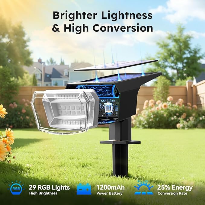 TECKNET Solar Color Changing Lights 7 Lighting Modes Solar Spot Lights Outdoor Waterproof IP68 4 Pack Multicolor RGB Outdoor Lights for Garden Yard Landscape Decor (RGB)