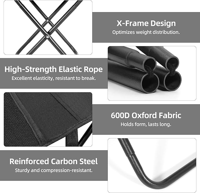 Portable Folding Camp Stool with Side Pocket Taller Foldable Camping Stool for Adults Metal Backpacking Stool Lightweight Mini Folding Chair Compact Camping Seat Travel Fishing Hiking Mobile Chair