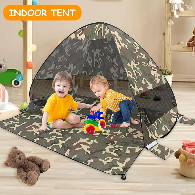 Beach Tent Sun Shelter Outdoor Tent for 1-4 Persons with Carrying Bag and 6 Ground Pegs for Family Outdoor Adventures Camping Picnics (Camouflage)