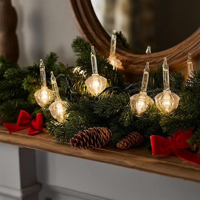 Christmas Bubble Lights - 7 Tradtional Bubble Light (2 Pack) Set 7 Clear Bubble Fluids with Silver Glitter Green Wire Traditional Christmas Lighting for Christmas Tree Holiday