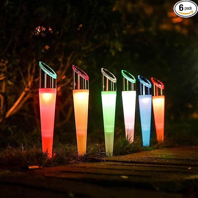 pearlstar Solar Lights Outdoor Garden Pathway Lights LED White&ampColor Changing Landscape Lighting Waterproof for Path Lawn Patio Yard Walkway Driveway4 LED Bulbs&amp 2 Lights Effect (6pack)