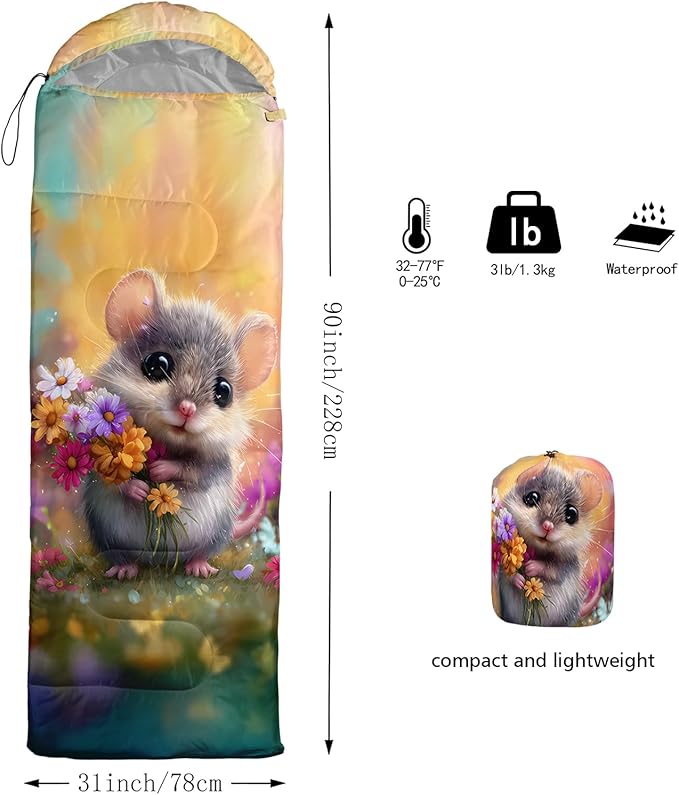 AILONEN Pink Flamingo Sleeping Bag for Kids GirlsWarm and Cool WeatherLightweightWaterproof BackpackingTropical Flamingo Theme Palm Leaves Sleeping Bag for Camping