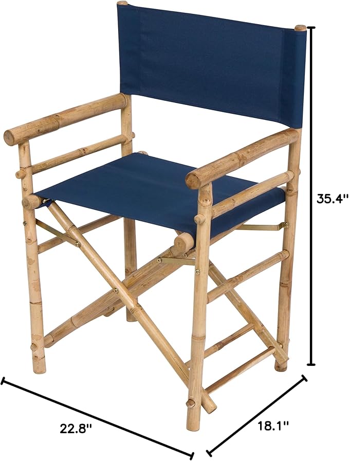 Statra Folding Director Chair Bamboo Portable Camping Outdoor Set of 2 Navy